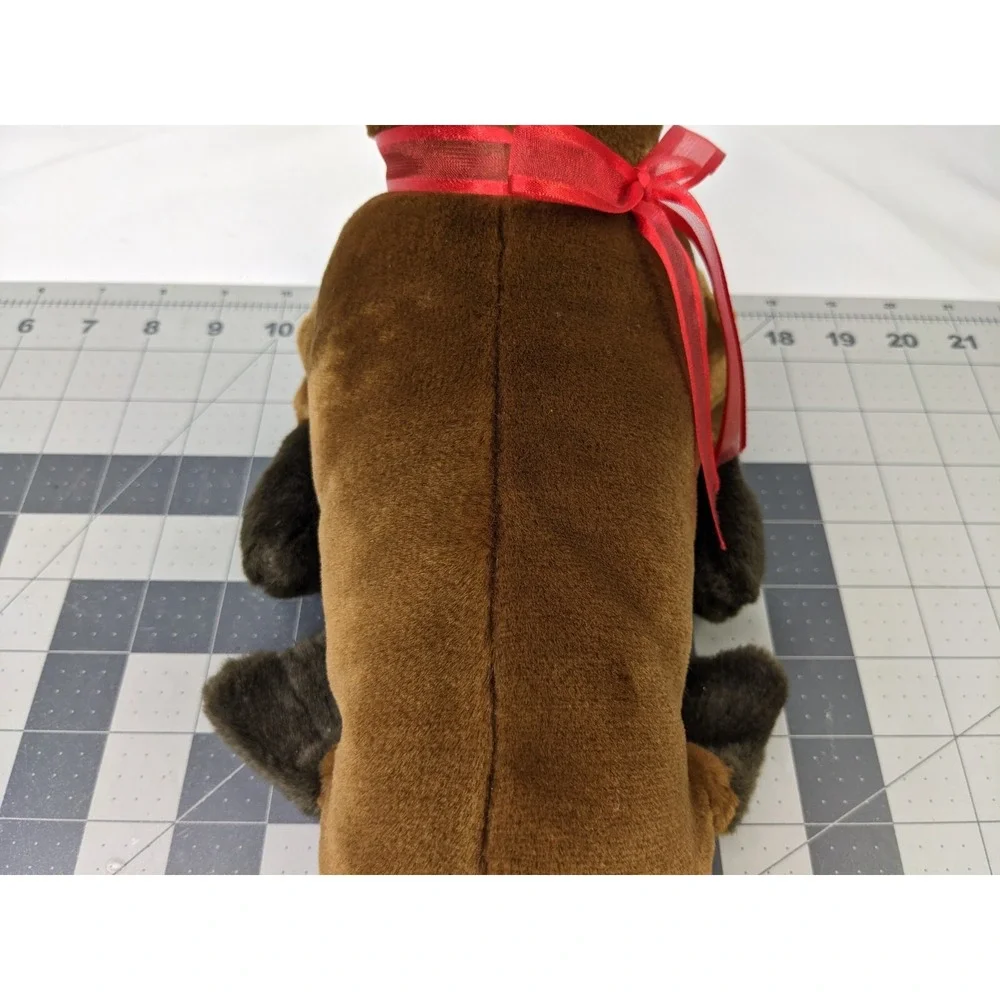 K&M Intl Brown Seal Plush Red Ribbon 13.5 Inch Long‎ 2005 Stuffed Animal Toy